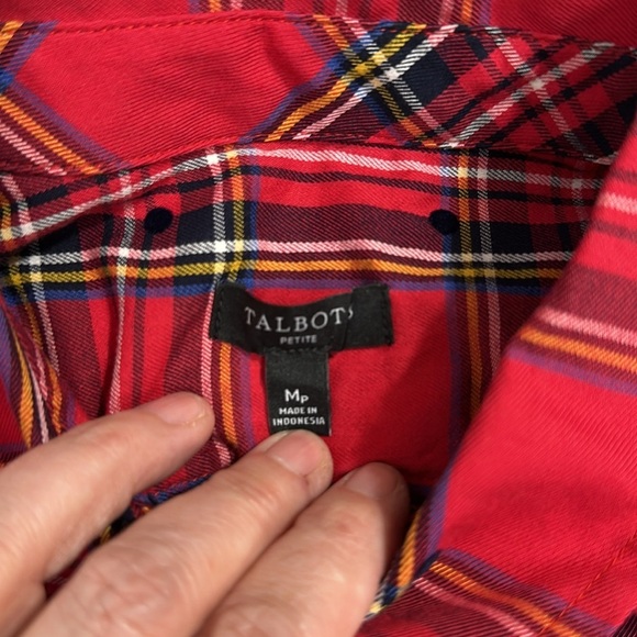 Talbots size med petite red plaid shirt with polka dots, cotton blend, fall - Picture 7 of 12
